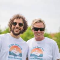 Cornhole team with matching shirts